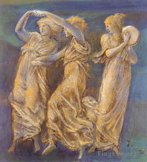 Edward Burne-Jones Andere Malerei - Drei weibliche Figuren tanzen und spielen