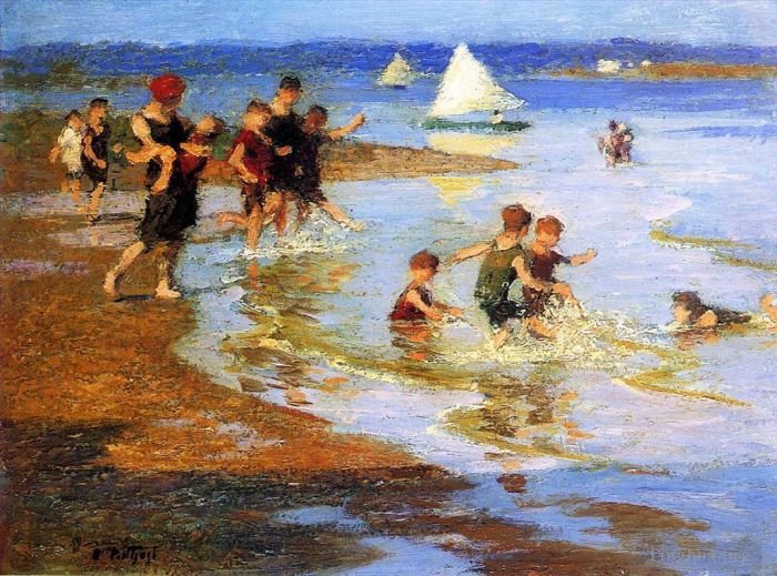 Edward Henry Potthast Ölgemälde - Kinder beim Spielen am Strand