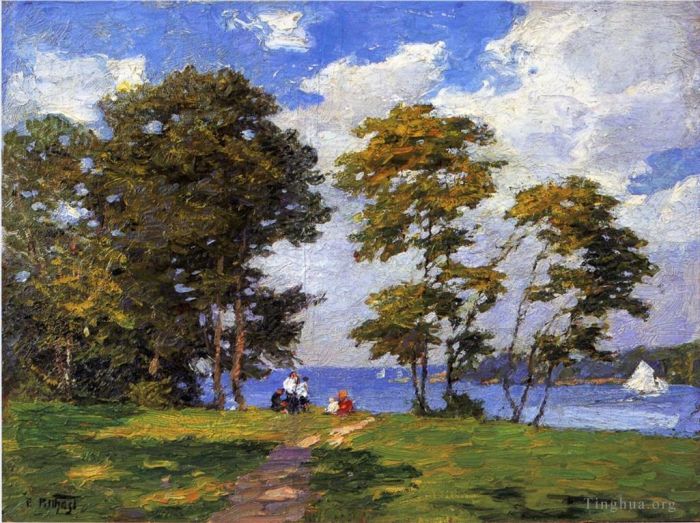 Edward Henry Potthast Ölgemälde - Landschaft am Ufer, auch bekannt als das Picknick