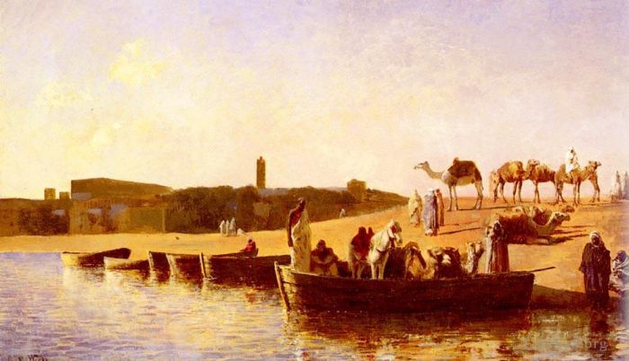 Edwin Lord Weeks Ölgemälde - An der Flussüberquerung