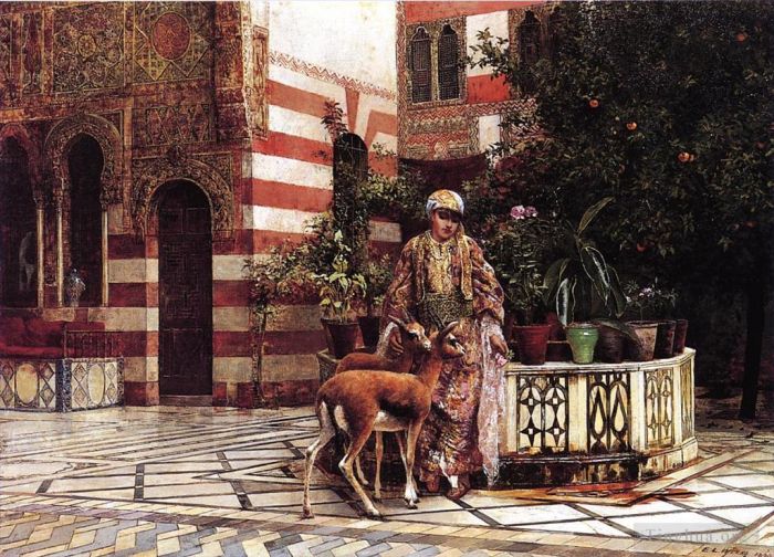 Edwin Lord Weeks Ölgemälde - Mädchen in einem maurischen Innenhof