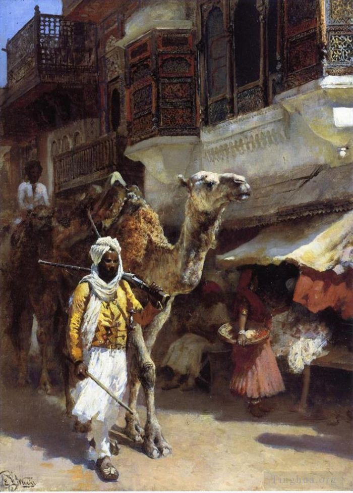 Edwin Lord Weeks Ölgemälde - Mann führt ein Kamel