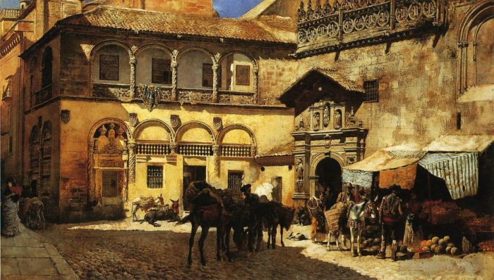 Edwin Lord Weeks Ölgemälde - Marktplatz vor der Sakristei und dem Portal der Kathedrale von Granada