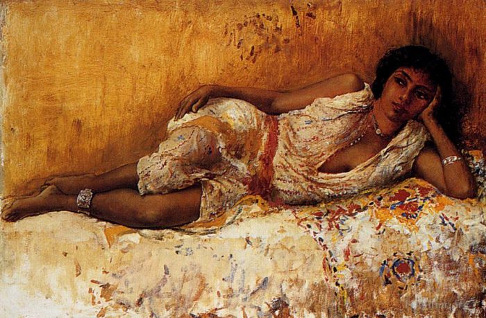 Edwin Lord Weeks Ölgemälde - Maurisches Mädchen, das auf einer Couch liegt