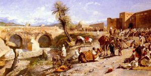 Edwin Lord Weeks Werk - Die Ankunft einer Karawane außerhalb von Marrakesch