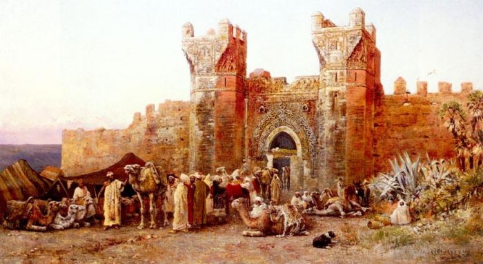 Edwin Lord Weeks Ölgemälde - Die Abfahrt einer Karawane vom Tor von Shelah Marokko