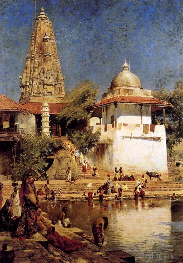 Edwin Lord Weeks Ölgemälde - Der Tempel und der Tank von Walkeshwar in Bombay
