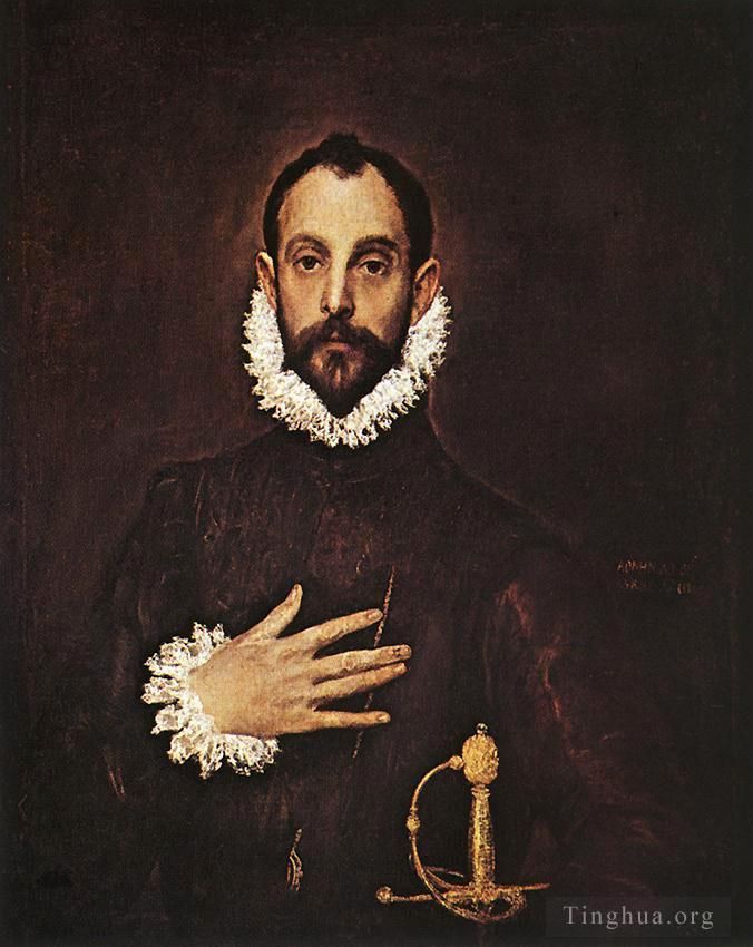 El Greco Ölgemälde - Der Ritter mit der Hand auf der Brust 1577