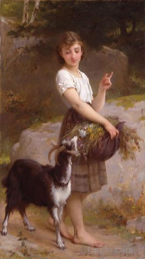 Émile Munier Werk - Junges Mädchen mit Ziege und Blumen
