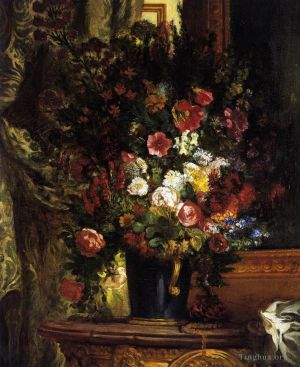 Ferdinand Victor Eugène Delacroix Werk - Eine Vase mit Blumen auf einer Konsole