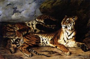 Ferdinand Victor Eugène Delacroix Werk - Ein junger Tiger, der mit seiner Mutter spielt
