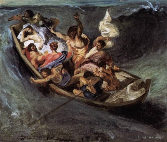 Ferdinand Victor Eugène Delacroix Ölgemälde - Skizze „Christus am See von Gennezaret“.