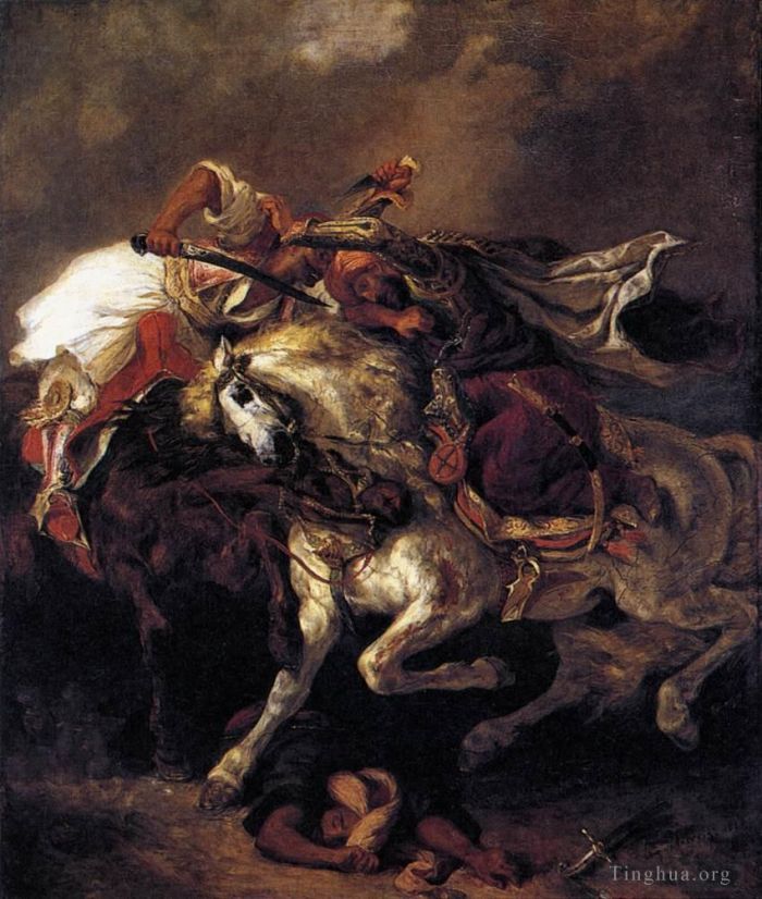 Ferdinand Victor Eugène Delacroix Ölgemälde - Kampf der Giaur und des Paschas
