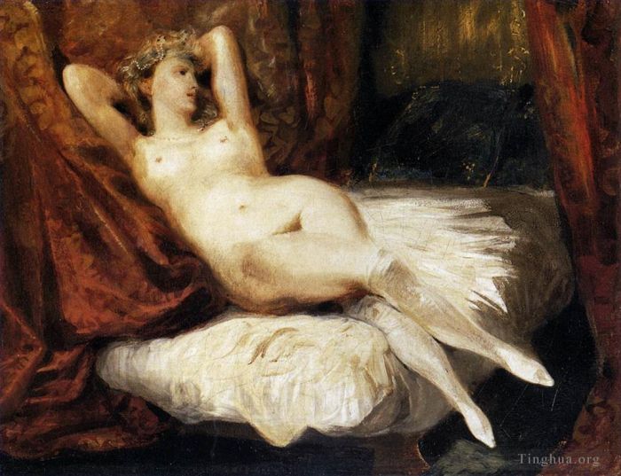 Ferdinand Victor Eugène Delacroix Ölgemälde - Auf einem Diwan liegender weiblicher Akt