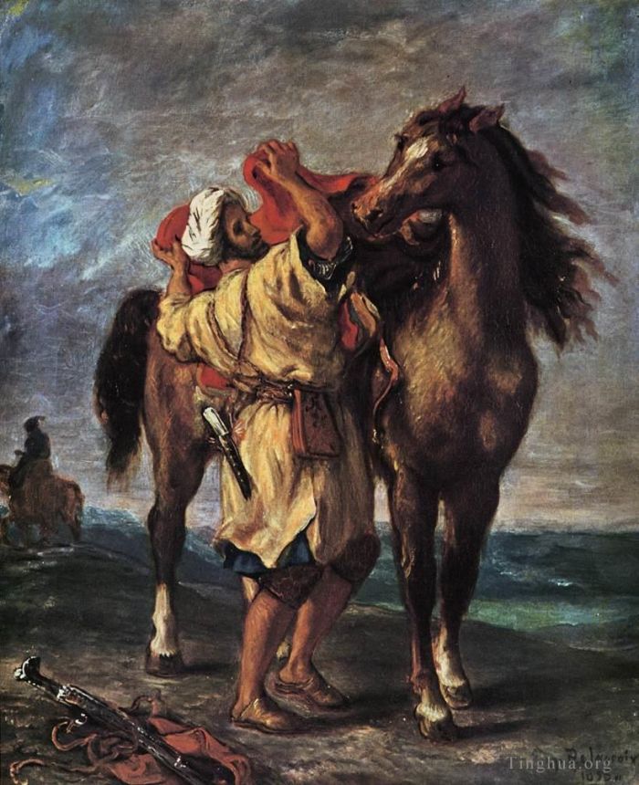 Ferdinand Victor Eugène Delacroix Ölgemälde - Marokkaner und sein Pferd
