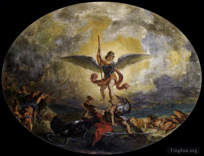 Ferdinand Victor Eugène Delacroix Ölgemälde - Der heilige Michael besiegt den Teufel