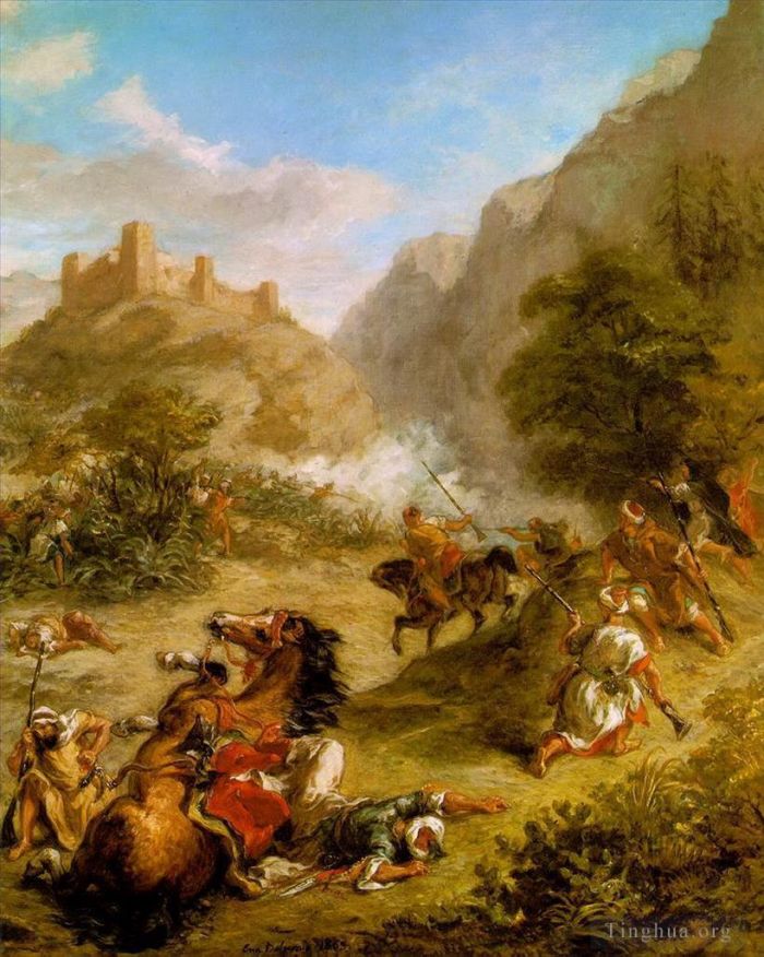Ferdinand Victor Eugène Delacroix Ölgemälde - Araber beim Gefecht in den Bergen 1863
