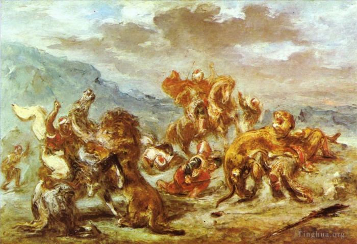 Ferdinand Victor Eugène Delacroix Ölgemälde - Löwenjagd