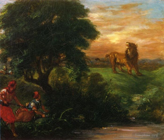 Ferdinand Victor Eugène Delacroix Ölgemälde - Die Löwenjagd 1859