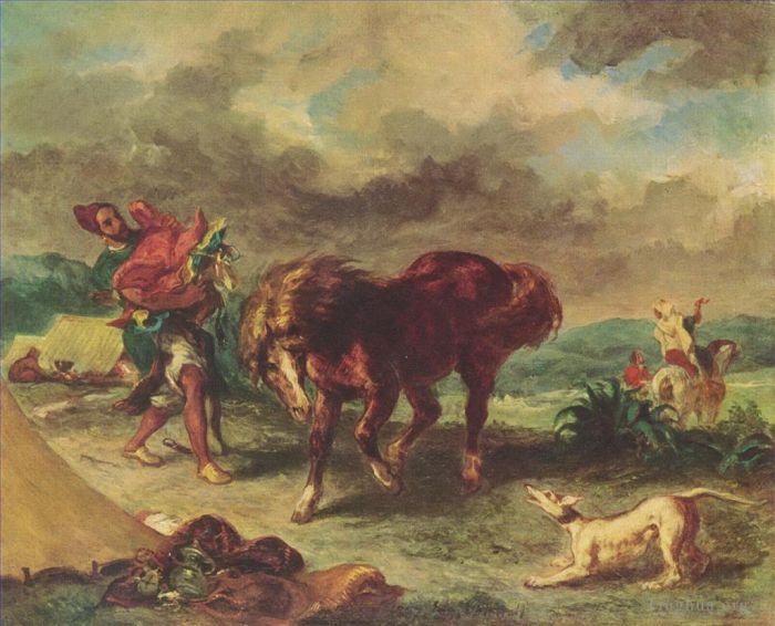 Ferdinand Victor Eugène Delacroix Ölgemälde - Der Marokkaner und sein Pferd 1857