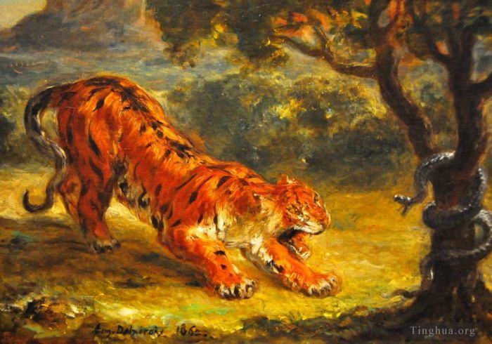 Ferdinand Victor Eugène Delacroix Ölgemälde - Tiger und Schlange 1862