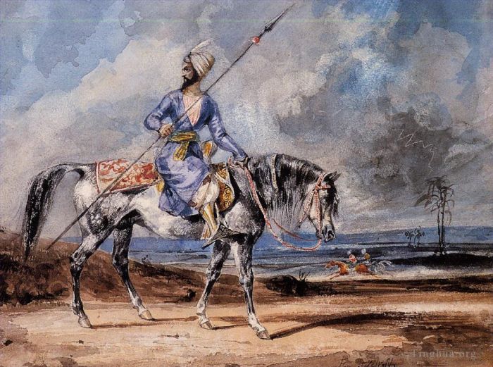 Ferdinand Victor Eugène Delacroix Andere Malerei - Ein türkischer Mann auf einem grauen Pferd
