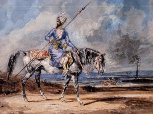 Ferdinand Victor Eugène Delacroix Werk - Ein türkischer Mann auf einem grauen Pferd