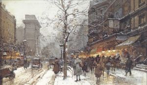 Eugène Galien-Laloue Werk - Ein geschäftiger Boulevard unter Schnee Pariser