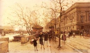 Eugène Galien-Laloue Werk - Le Louvere und La Passerelle des Arts Pariser