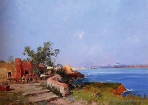 Eugène Galien-Laloue Werk - Mittagessen auf einer Terrasse mit Blick auf die Bucht von Neapel