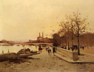 Eugène Galien-Laloue Werk - Pont Sue La Seine Avec Une Vue Sur L ancien Trocadero Pariser