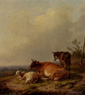 Eugene Joseph Verboeckhoven Werk - Eine Kuh, ein Schaf und ein Esel