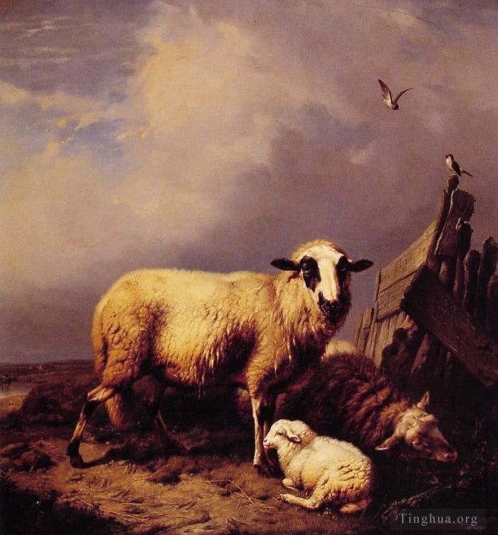 Eugene Joseph Verboeckhoven Ölgemälde - Das Lamm bewachen