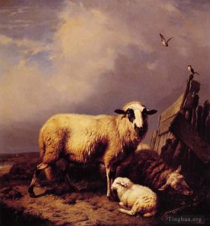 Eugene Joseph Verboeckhoven Werk - Das Lamm bewachen
