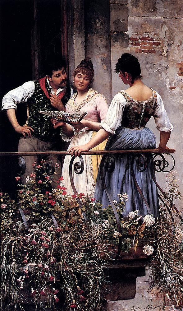 Eugene de Blaas Ölgemälde - De On The Balcony Dame