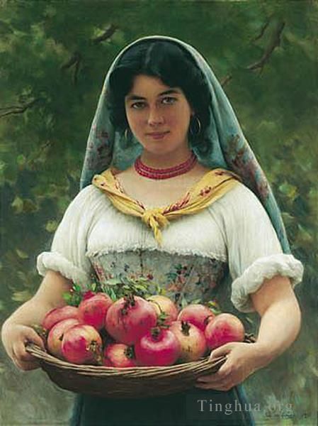 Eugene de Blaas Ölgemälde - Von Mädchen mit Granatapfeln Lady