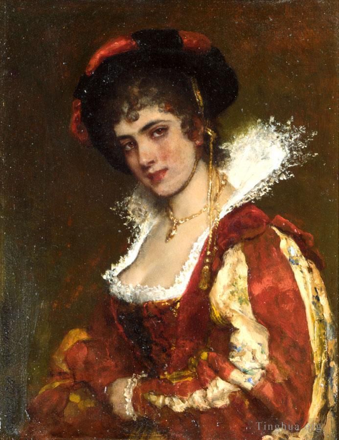 Eugene de Blaas Ölgemälde - Von Porträt einer venezianischen Dame