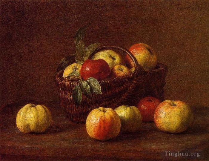 Henri Fantin-Latour Ölgemälde - Äpfel in einem Korb auf einem Tisch
