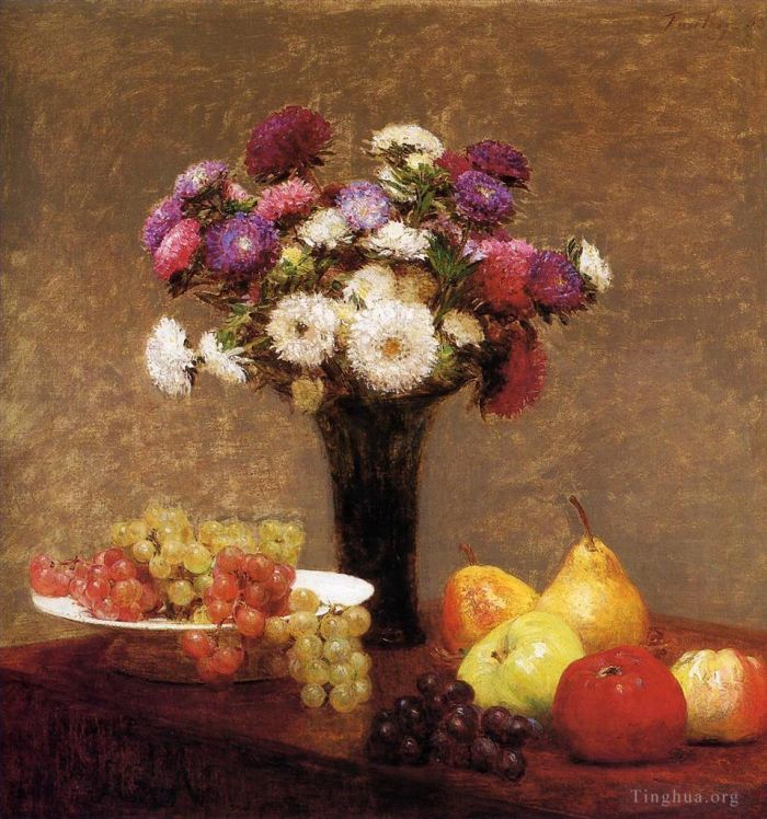 Henri Fantin-Latour Ölgemälde - Astern und Obst auf einem Tisch