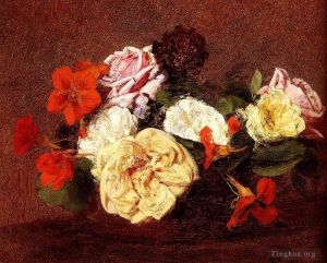 Henri Fantin-Latour Werk - Blumenstrauß aus Rosen und Kapuzinerkresse