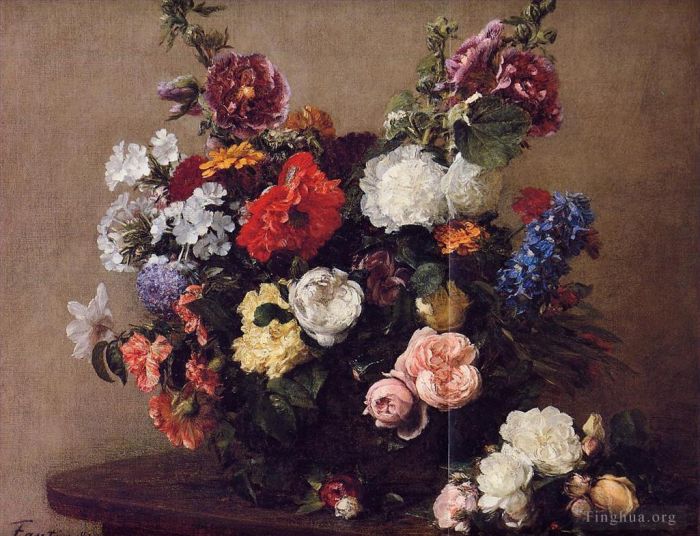 Henri Fantin-Latour Ölgemälde - Strauß verschiedener Blumen