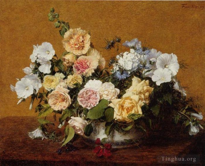 Henri Fantin-Latour Ölgemälde - Strauß Rosen und andere Blumen