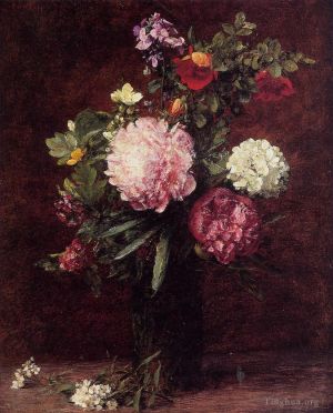 Henri Fantin-Latour Werk - Blumen Großer Blumenstrauß mit drei Pfingstrosen