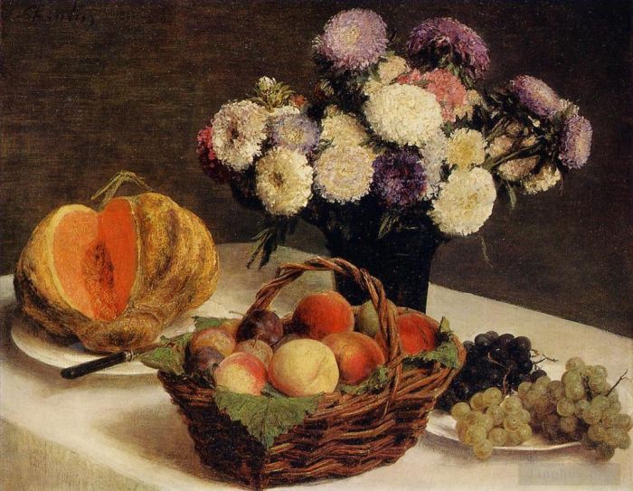 Henri Fantin-Latour Ölgemälde - Blumen und Früchte einer Melone