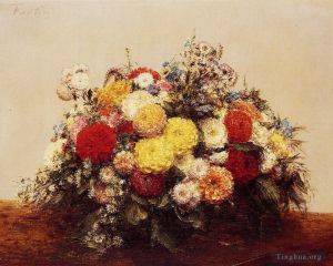 Henri Fantin-Latour Werk - Große Vase mit Dahlien und verschiedenen Blumen