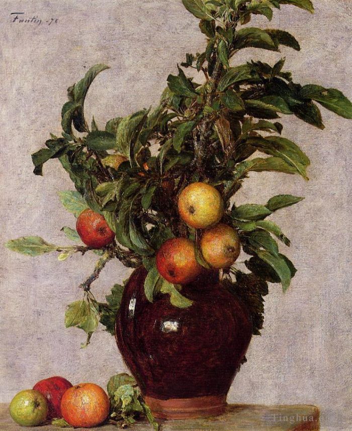 Henri Fantin-Latour Ölgemälde - Vase mit Äpfeln und Blattwerk