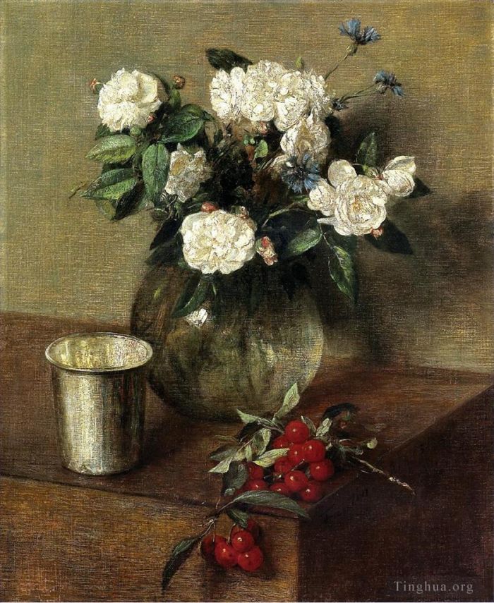 Henri Fantin-Latour Ölgemälde - Weiße Rosen und Kirschen