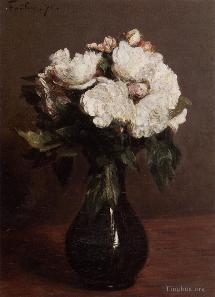 Henri Fantin-Latour Ölgemälde - Weiße Rosen in einer grünen Vase
