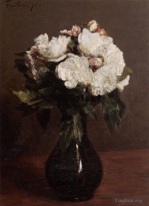 Henri Fantin-Latour Werk - Weiße Rosen in einer grünen Vase