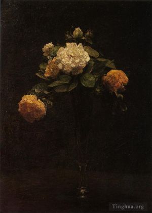 Henri Fantin-Latour Werk - Weiße und gelbe Rosen in einer hohen Vase